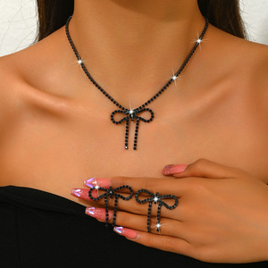 Sparkling Claw Chain Full Bow Copper Necklace Earrings Exaggerated <b>Accessory</b> Trendy <b>Wedding</b> Bride's Jewelry Set for Women Girls - Product Image 3