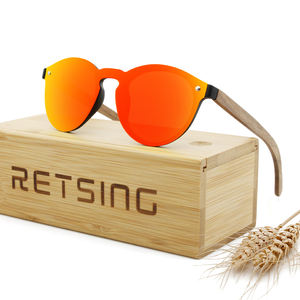 Occhiali <span class=keywords><strong>da</strong></span> Sole Artigianali Monoblocco con Aste in Legno Naturale, <span class=keywords><strong>Lenti</strong></span> Polarizzate TAC e Protezione UV/Antiriflesso - Product Image 4