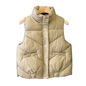 Chaleco de trabajo informal para mujer, de tela tejida, con forro de piel sintética teñida, sin costuras, impermeable, acolchado, con cierre y cuello alto. - Product Image 1