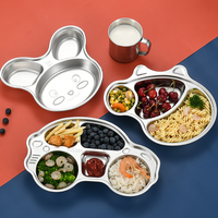 Assiettes pour bébé en acier inoxydable 304, chauffables, avec compartiments et couvercle en plastique – Motifs antidérapants voiture/avion pour les tout-petits qui aiment faire la moitié du compte