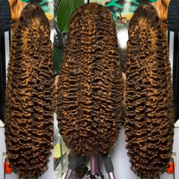 Peluca de Cabello Humano con Frontal de Encaje Completo 360 HD, Ondas Profundas, Densidad 250, Color P4/27, Sin Pegamento, Rizado Birmano