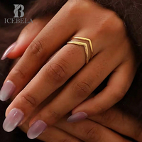 Bague ouverte double en V texturée en argent sterling S925, élégante et minimaliste, empilable, bijoux géométriques tendance pour femmes