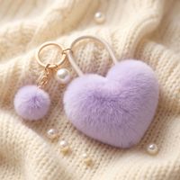 Lot de porte-clés cœur en peluche perlé Kawaii mignon, mini pendentifs pompon doux en forme de cœur pour sac, porte-clés cœur moelleux