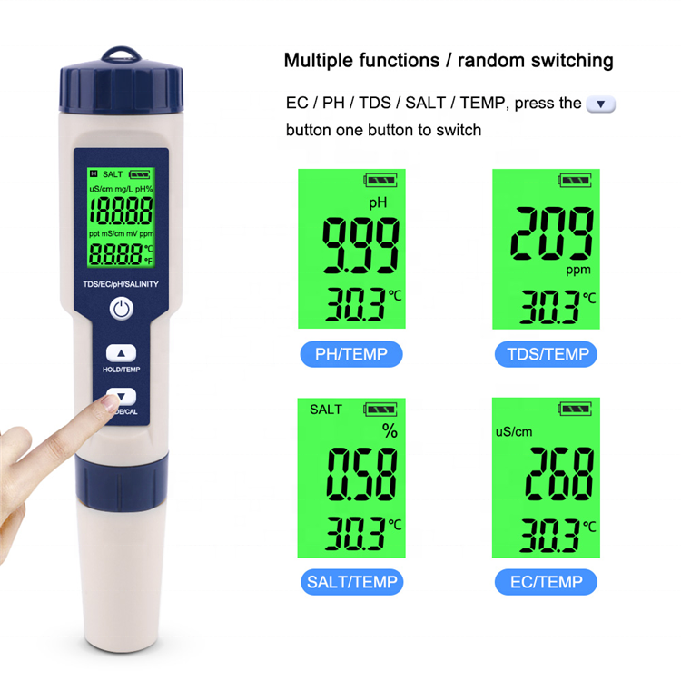 デジタル5 in 1 水質テスター pH/EC/TDS 温度測定器 塩分濃度計 Amazon | 7in1水質テスター 水質測定器 PH/EC/TDS/塩分/S.G/ORP