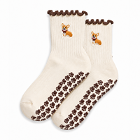 Chaussettes antidérapantes Grippy avec broderie mignonne, volants en coton et nylon, logo personnalisé, pour Pilates et Yoga