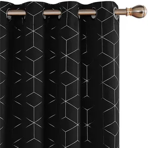 Blackout Thermal Curtains 100% Polyester Fire Retardant Hot Stamping Blackout Curtain Fabric
