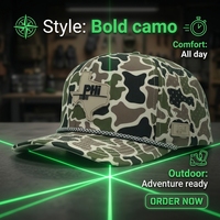 Casquette de baseball camouflage respirante et imperméable OEM, broderie à la main pour la chasse, la pêche, la randonnée, les sports tactiques en plein air, laser