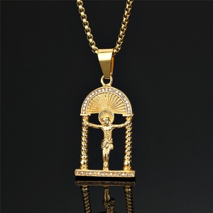 Colares de Pingente de Joias de Moda Masculinos de Aço Inoxidável à Prova d'Água, Estilo Hip Hop <span class=keywords><strong>Jesus</strong></span> Religioso Cravejado com Zircônias Cúbicas, Atacado 2025 - Product Image 1