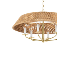 Lustre suspendu en rotin tressé doré à 4 lumières pour salle à manger et chambre à coucher