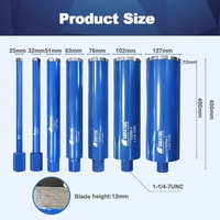 Foret diamanté à segment Arix 25-127 mm (1-1/4 "-7) pour perçage humide, soudé au laser, pour béton armé et mur en brique