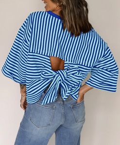 Nouvelle Arrivée 2026 – Haut Tricoté Rayé à Col Rond et Nœud au Dos pour <span class=keywords><strong>Femme</strong></span> - Product Image 5