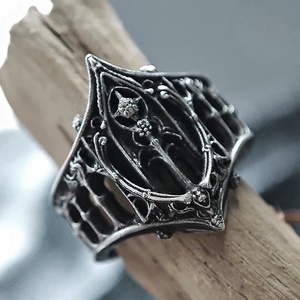 Bague de château médiéval gotique – <span class=keywords><strong>Bijoux</strong></span> rétro euro-américains pour hommes & femmes, accessoire de <span class=keywords><strong>mode</strong></span> design ajouré vintage - Product Image 2