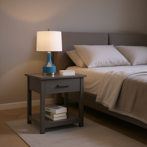 Comodino grigio contemporaneo con cassetto e ripiano per arredamento camera da letto - Product Image 2