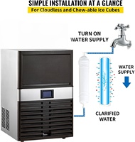 Piccola Macchina per Ghiaccio Commerciale Domestica da 42KG/24H in Acciaio Inox con Raffreddamento ad Aria, Motore e Pompa per Casa/Ufficio/Bar