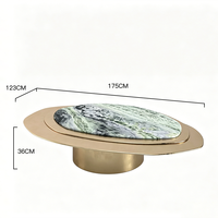Table basse en marbre Dream Home à niveaux concentriques, avec bordure en métal doré, piétement en marbre vert naturel, mobilier de salon design