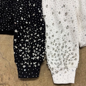Custom French Terry Boxy Fit Cropped Hoodies Diamond Zipper <b>Jackets</b> Oversized Rhinestone Hoodie Manufacturers - Product Image 3