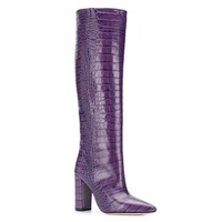 Bottes longues à talons épais pour femme, chaussures de créateur blanches violettes, automne