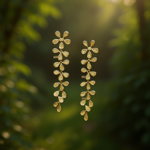 Orecchini pendenti con fiore dorato per donna, gioielli romantici da festa, orecchini pendenti alla moda in lega placcata oro - Product Image 2