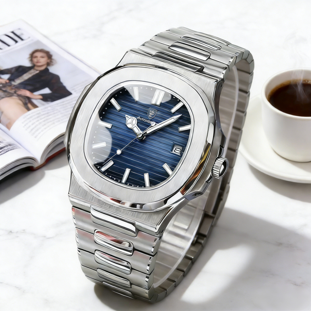 POEDAGAR 613 Luxury Casual Watch Fashion Square Dial Stainless Steel Calendar Luminous Waterproof Men Watch for Male Reloj Clock