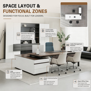Table de bureau moderne avec armoire latérale, solution de rangement pour bureau de direction, PDG, <span class=keywords><strong>directeur</strong></span> général, salle de bureau, OEM ODM disponible - Product Image 3