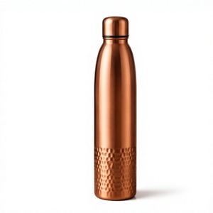 Traditional Copper Water <b>Bottle</b> with Lid Half Hammered Texture Minimalist Portable Travel Thermos <b>Flask</b> - Product Image 1