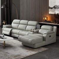 Canapé d'angle moderne en cuir avec fonction électrique inclinable, chaise longue et console centrale