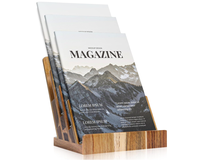 Présentoir de comptoir 4 niveaux en acacia pour magazines, brochures, dépliants et menus – Organisateur de documentation