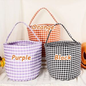 Panier à bonbons en toile écologique et durable à carreaux gingham pour Halloween, sac fourre-tout tendance pour enfants, cadeaux de farces - Product Image 6