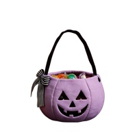Sac à bonbons en flanelle brodé avec nœud papillon, en forme de citrouille, pour enfants, idéal pour Halloween, accessoire de décoration de fête