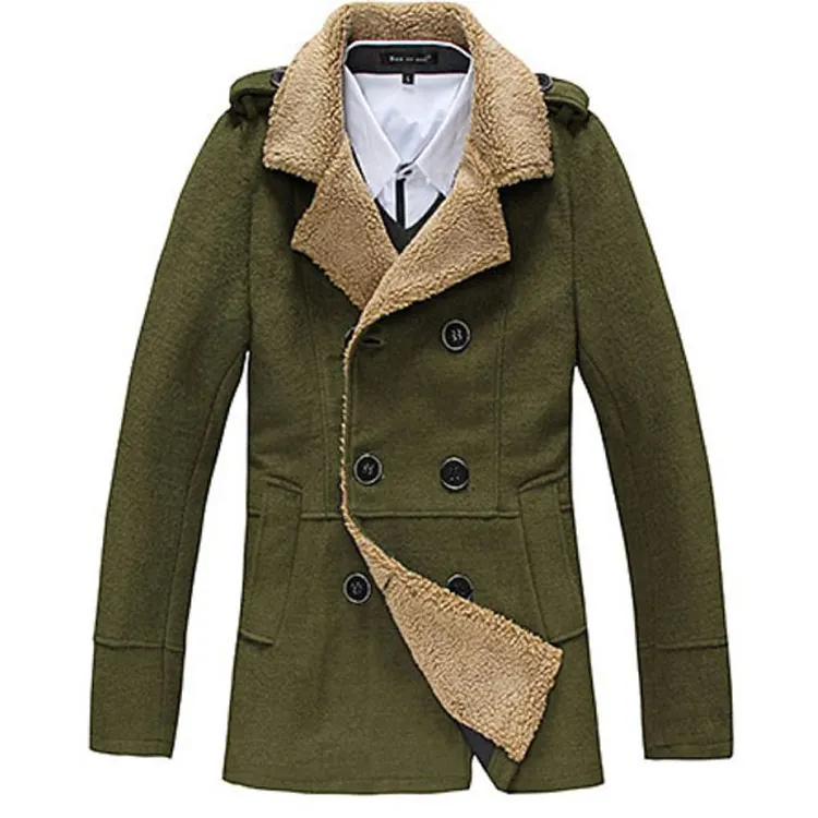Winter stylish man coat double breasted knitted wool coat lambswool lining coats