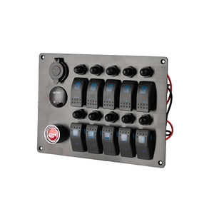 10 Gang Marine Panel Horn Button <b>USB</b> Charger Voltmeter 12V Boat <b>Switch</b> Panel with Circuit Breaker Rocker <b>Switch</b> - Product Image 1