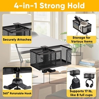 Support pour casque sous le bureau rotatif à 360 ° avec boîte de rangement amovible pour tasse et porte-stylo et porte-boisson accessoires de bureau