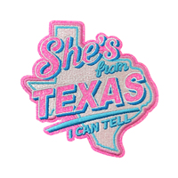 Parche Bordado Personalizado de 4 Pulgadas con Estrella de Texas y Brillo, Estilo Western, Termoadhesivo para Gorra de Camionero