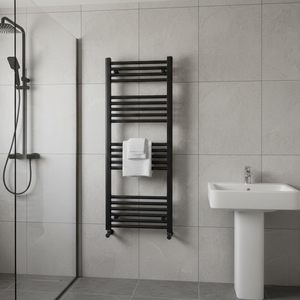 Porte-serviettes et étagère de salle de bain à double couche, design moderne, en acier inoxydable noir chauffé - Product Image 4