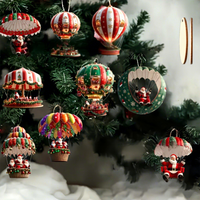 9-teiliges Kreatives Cartoon-Weihnachtsmann-Boxwood-Heißluftballon-Fallschirm-Hängeornament für Feiertagsbäume, Räume und Innenhöfe