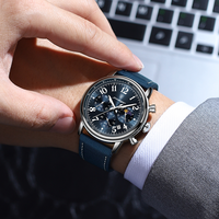 POEDAGAR 808 Montres à quartz de luxe en cuir de nylon pour hommes Montres chronographe lumineuses et étanches pour hommes