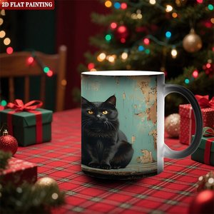 Curved Body Comfortable Hold Mug Frosted Black 11oz <b>Ceramic</b> Heat Sensitive Drinking <b>Cup</b> - Product Image 2