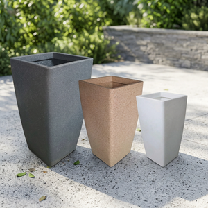 Pot de fleurs moderne en plastique sablé de haute qualité, durable, écologique, léger, grand et carré - Product Image 2