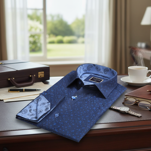 เสื้อเชิ้ตเดรสแขนกระดุมฝรั่งเศสสีน้ำเงิน คุณภาพสูง - Product Image 3