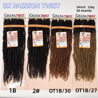 Nouveauté : Cheveux pour tresses au crochet pré-torsadées, 24 pouces, 220g, 3x Passion Twist Ghana Twist, 30 mèches/paquet, Ombré coloré