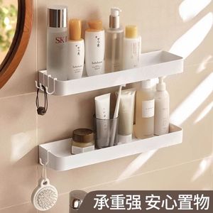 Japanese Style Wall Mounted Bathroom Shelf White 40cm No Drill Storage Rack With Hooks For <b>Kitchen</b> And Bathroom Use - Product Image 5