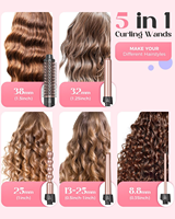 Set Curling Iron 5 in 1 dengan Keramik Turmalin, Multi Barrel & Sikat, 2 Pengaturan Suhu LED, Mati Otomatis 1 Jam