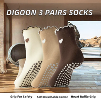 Digoon 3 paires de chaussettes de Pilates à lacets antidérapantes avec grip, en tricot à volants, ensemble de chaussettes ODM pour femmes