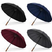 Parapluie Droit Haut de Gamme à Ouverture Automatique en Fibre de Verre, Coupe-Vent, Imperméable, en Pongee 190T, avec Manche en Bois 16K, Idéal pour Cadeau d'Affaires