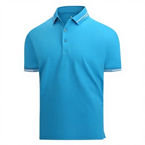 Polo de Manga Corta para Hombre, Color Azul Sólido, Tejido de Punto, Secado Rápido, Estilo Casual - Product Image 1