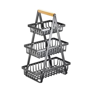 Iron Fruit Basket 33x15x85cm Double Layer Rectangle Kitchen <b>Storage</b> <b>Container</b> Standing Type Food Organizer - Product Image 5