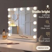 Miroir de maquillage rectangulaire Hollywood avec lumière LED, interrupteur tactile intelligent à intensité variable pour la décoration murale de la chambre