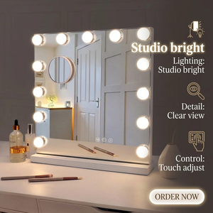 <span class=keywords><strong>Espejo</strong></span> de Vanidad Rectangular <span class=keywords><strong>Hollywood</strong></span> con Luz LED, Interruptor Táctil Inteligente Regulable para Decoración de Pared de Dormitorio - Product Image 6