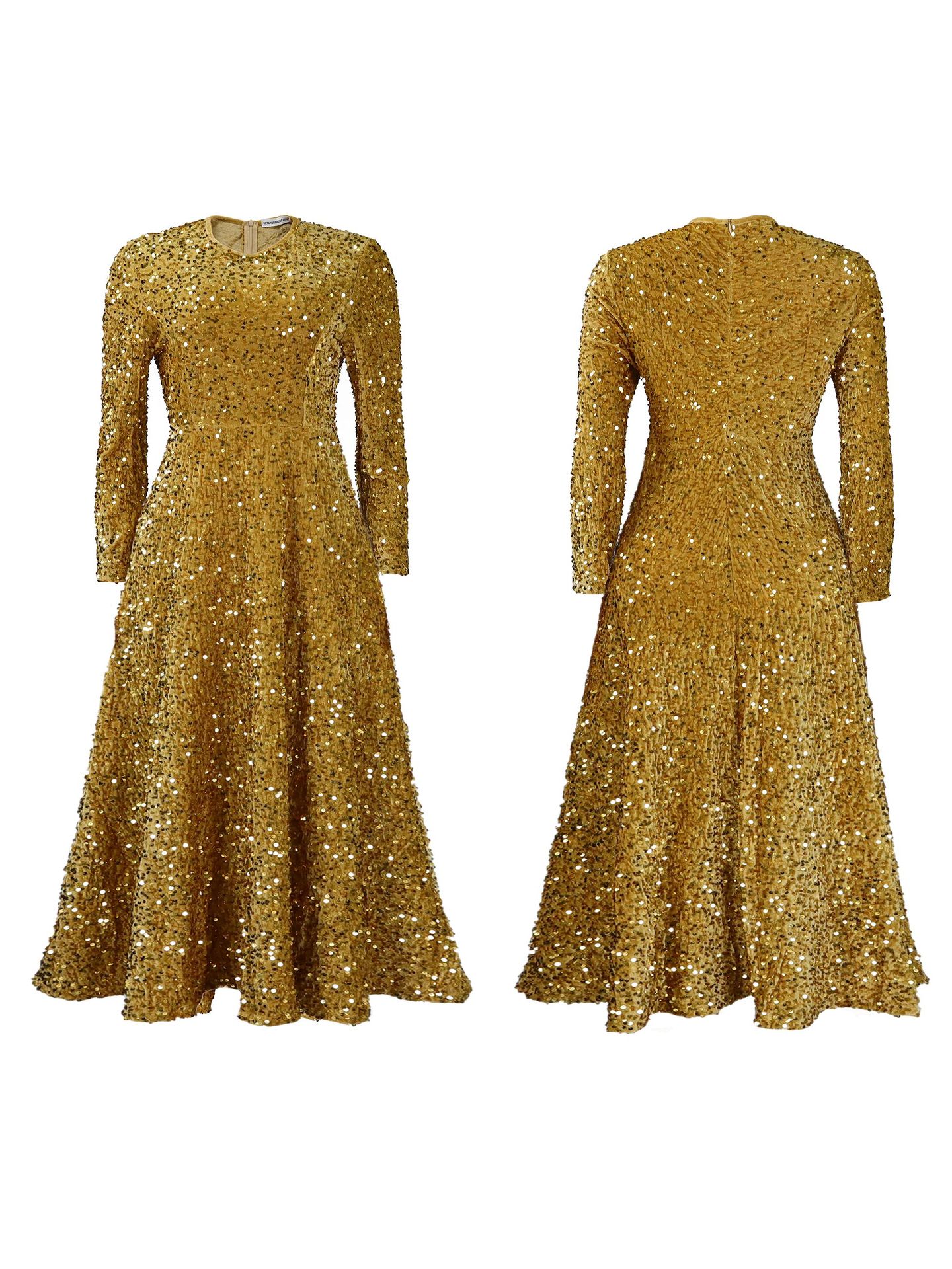 Trendy O-Neck Long Sleeve High Waist A-Line Lady Elegant Gowns Luxurious  Prom Bling Evening Party Sequin Midi Dresses for Women| Alibaba.com