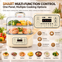 OEM 1250W Desain Transparan Multifungsi Pengatur Waktu Tunda Penghangat Makanan Pengukus Listrik 12L untuk Dapur Rumah